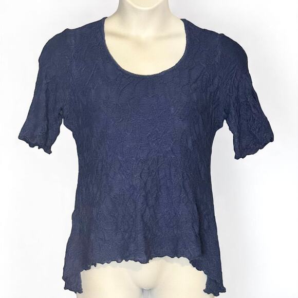 Sno Skins Dreamcatcher Crinkle Top Blouse Sz Large Scoop Neck Blue Soft Stretch - Picture 1 of 8